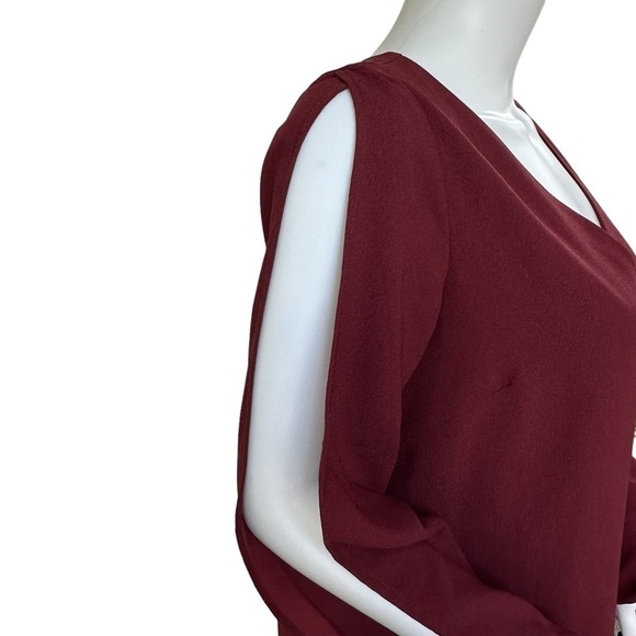 TOBI Open Sleeve Burgundy Chiffon V-Neck Dress, Medium - Picture 5 of 14